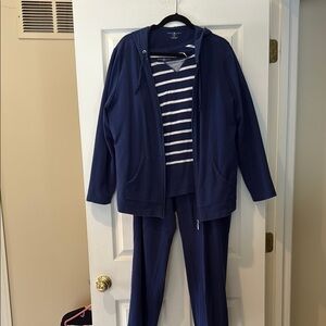 Karen Scott Navy Blue Pants, Hooded Jacket and Top for Effortless Style